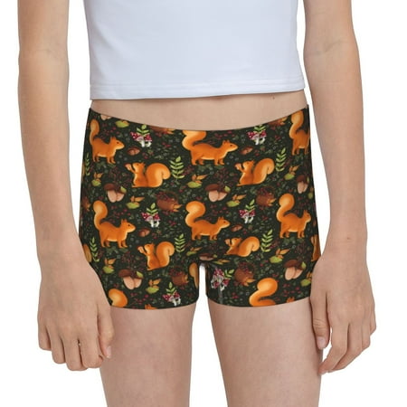 Pofeuu Festive Squirrels Dark Forest Print Soft Cotton Girls Boyshort panties Toddler Underwear-X-Small
