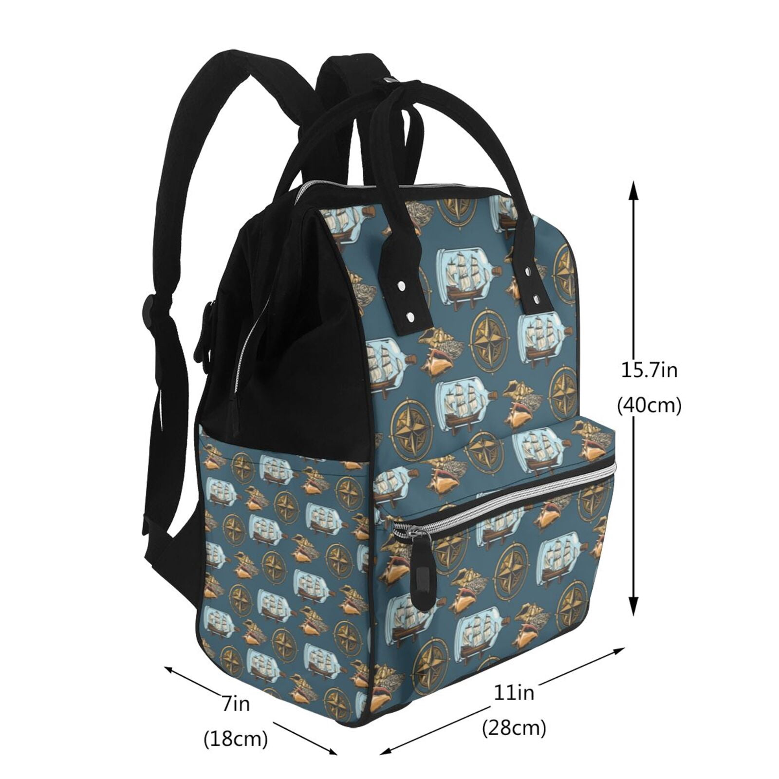 Fuzoiu Miniature Ship In Bottle Print Diaper Bag Backpack,Baby Essentials Travel Tote,Multi function Waterproof Diaper Bag, Travel Essentials Baby Bag - Unisex