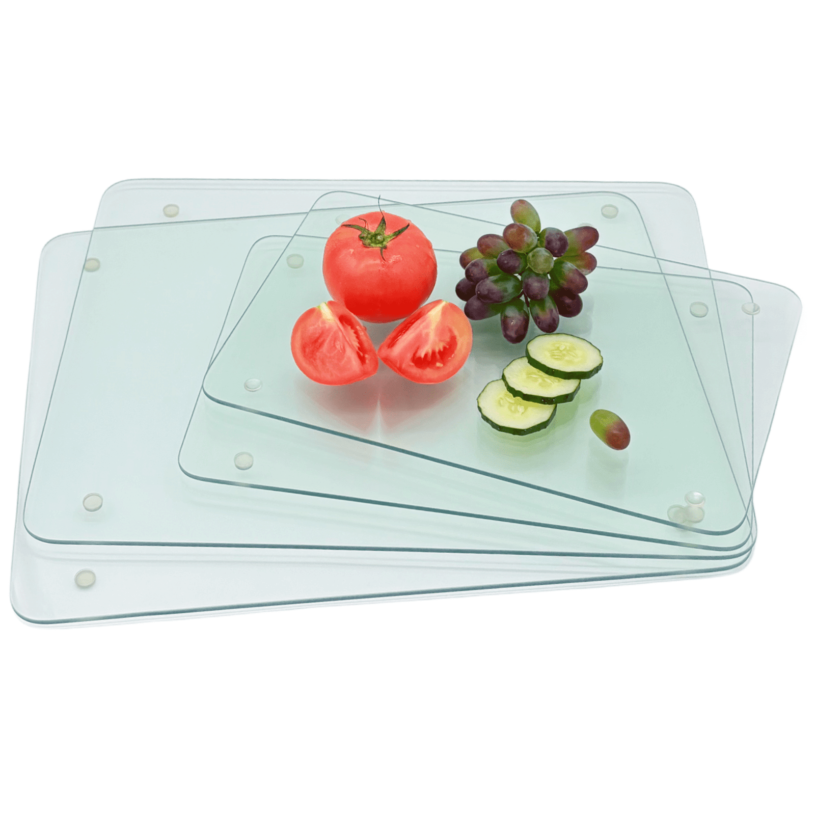 Set of 4 Tempered Glass Cutting Boards for Kitchen, Clear Non-Slip Chopping Boards with Rubber Feet, Heat-Resistant Shatterproof Countertop Protector, 2 Sizes (16"x12" & 12"x8")