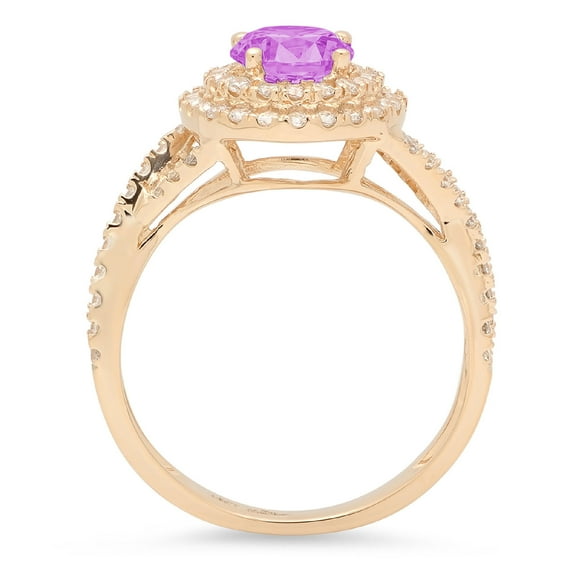 1.3125 ct Round Cut Simulated Alexandrite Halo Engagement Ring for Women in 18K Yellow Gold