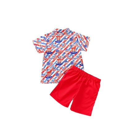 

Xingqing Boys Independence Day Short Sleeve Shirt and Solid Color Shorts Set