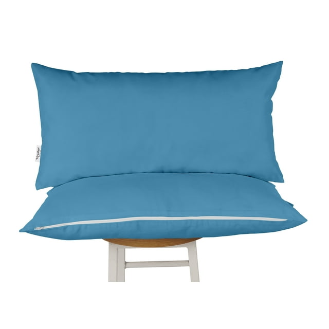 Vargottam Indoor/Outdoor Polyester Fabric Lumbar Pillow With Insert, All-Weather Waterproof Decorative Throw Pillow for Patio Furniture-Set of 2 - Medium Blue