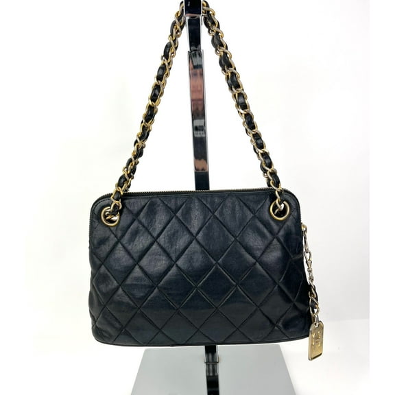Pre-Owned CHANEL Bag Quilted Lambskin Leather Chain Vintage Black Mini Shoulder Bag