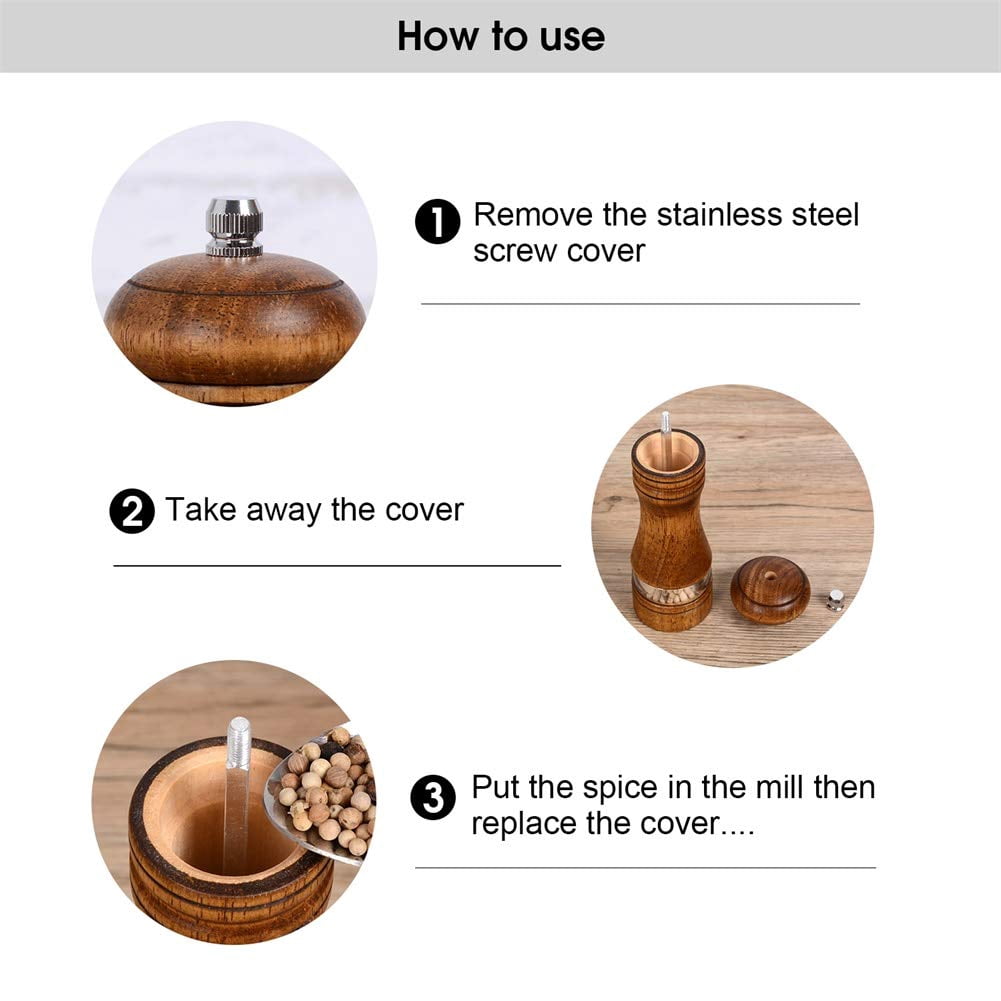 Wooden salt and pepper grinder, suitable for barbecue and kitchen utensils, adjustable ceramic grinder -6.5 inches, 2-piece set