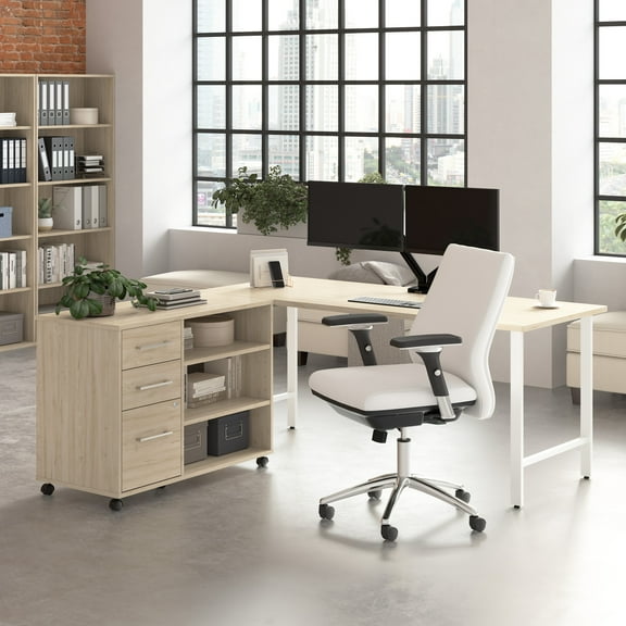 Hustle 72W x 30D Computer Desk with Storage in Natural Elm - Engineered Wood