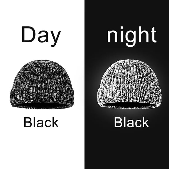 DOPI Adult Night Reflective Autumn Winter Beanie Hat Fashion Warm Knitted Hats BlackOne size