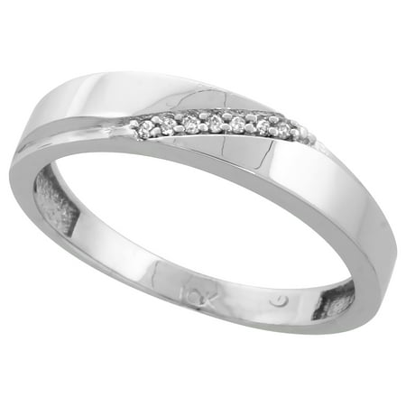 Cut Diamond Ring Band - 10k White Gold Mens Diamond Wedding Band Ring 0.04 cttw Brilliant Cut, 3/16 inch 4.5mm wide