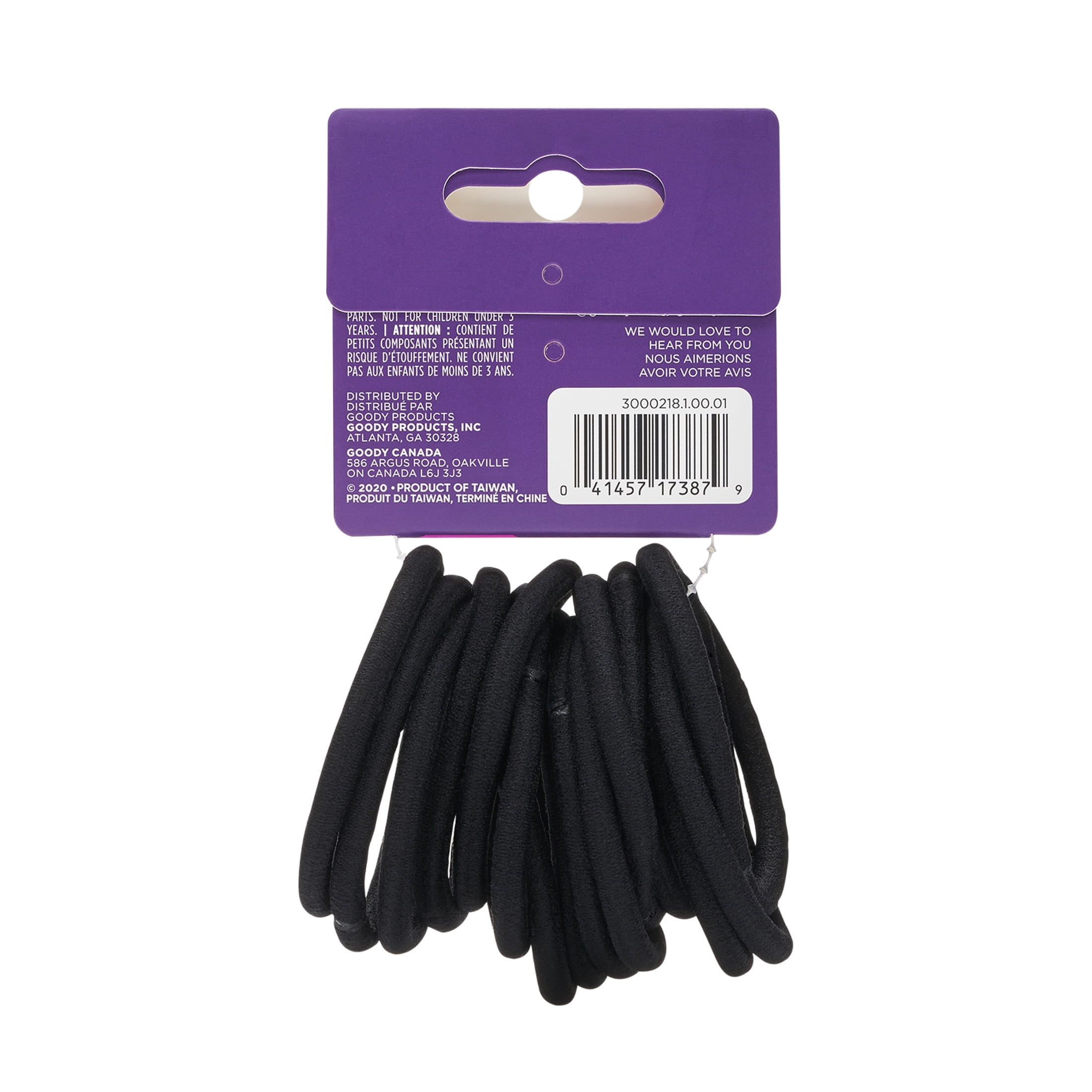 (3 pack) Goody Ouchless Super Stretch Hair Ties for Thick Hair, Secure Grip, All-Day Wear, Black, 15 Count