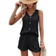 thumbnail image 1 of Conjunto Casual de Dos Piezas para Mujer, Jersey con Cuello en V y Pantalones Cortos de Cintura Alta, Chándal Transpirable de Color Liso, Negro, Talla XL, 1 of 9