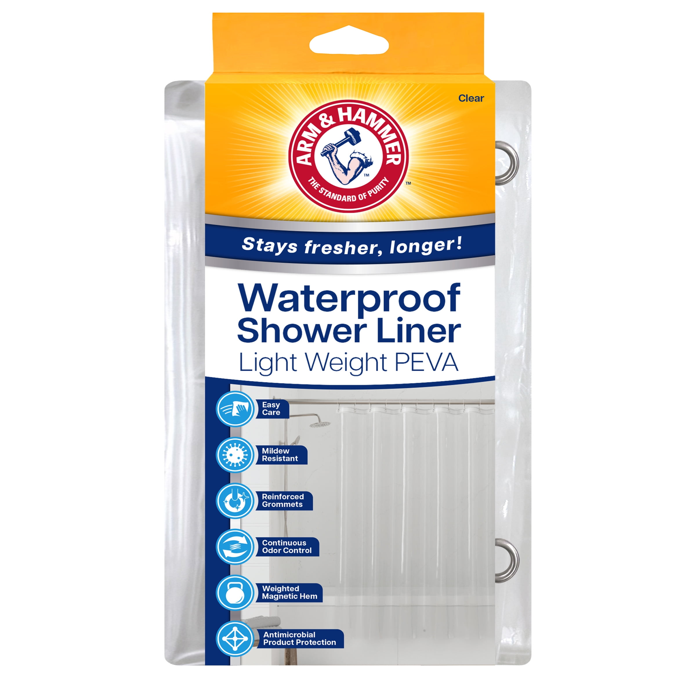 Arm & Hammer™ Waterproof PEVA Shower Liner, Light Weight, 70x72, Clear