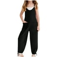 thumbnail image 1 of girls jumpsuit Girls Long Pants Drawstring Cuffs Romper With Pockets 5 14 Years, 1 of 7