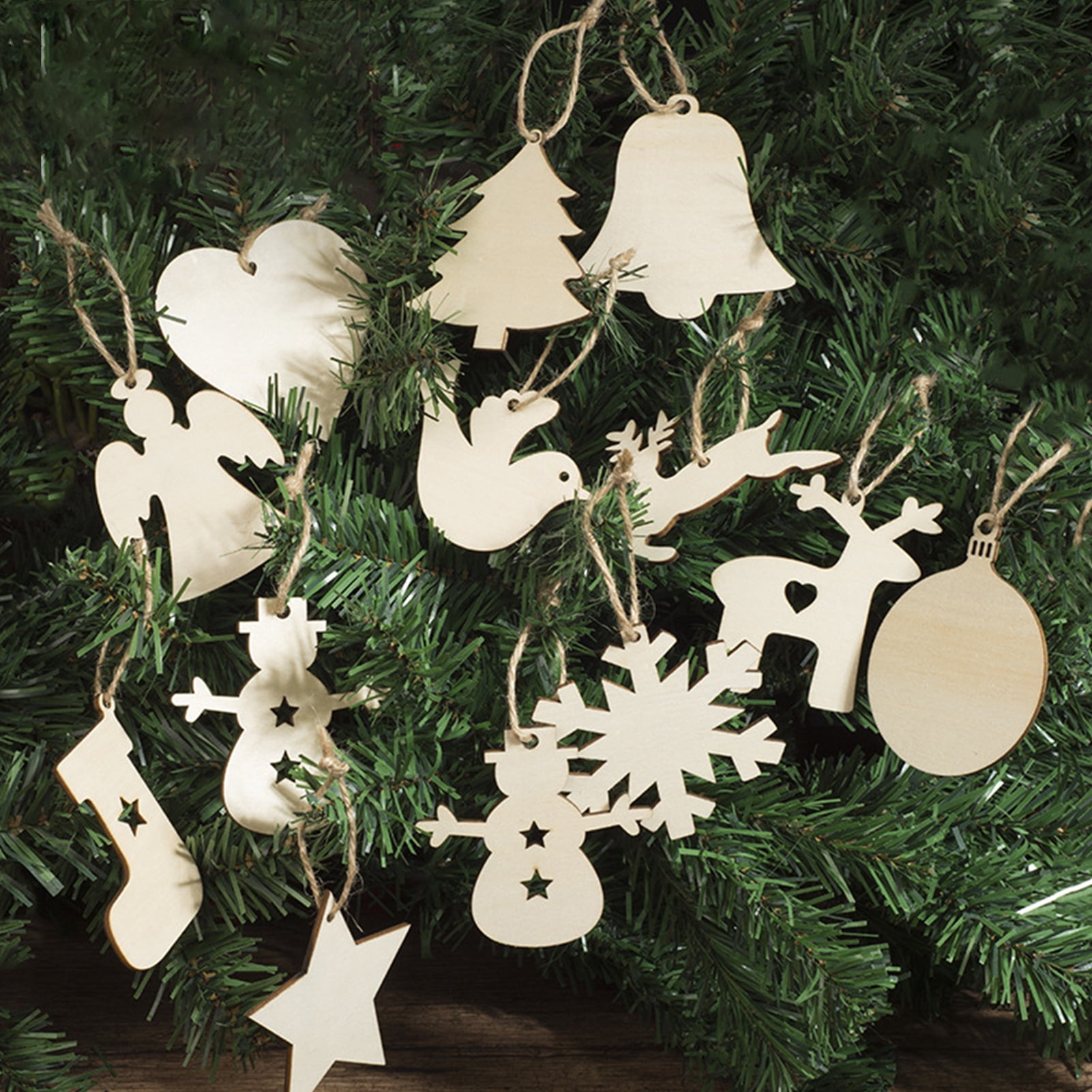 50pcs Wood Christmas Tree Ornament Wooden Hanging Pendants Xmas Home Party Decor