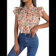 thumbnail image 1 of Blusas Bohemias de con Cuello Alto, Corta con Volantes y Estampado Floral para Mujer, Estilo Informal, Elegante, de Verano 2025. Albaricoque XL, 1 of 7