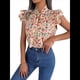 thumbnail image 1 of Blusas Bohemias de con Cuello Alto, Corta con Volantes y Estampado Floral para Mujer, Estilo Informal, Elegante, de Verano 2025. Albaricoque XL, 1 of 7