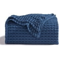 thumbnail image 3 of Cozy Comfort Cooling Cotton Waffle Breathable Rayon Derived from Bamboo Queen Blanket,Navy,90x90 inches, 3 of 7