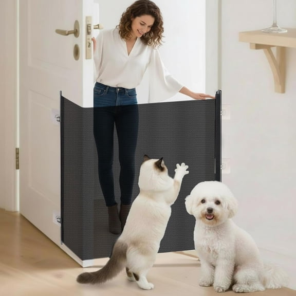 Retractable Dog Gate No Drill, Black, 30 x 70 Inches, Classic | Front Door Dog Barrier, Retractable Dog Gate for Front Door, Portable Adjustable with Hook, Cat Pet Fence for Doorway Stair
