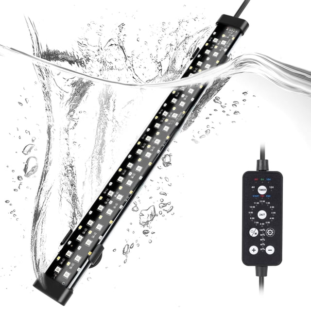 hygger Submersible LED Aquarium Light, 14W 15in 24/7 Mode Fish Tank Light with 5 Rows Beads, with Timer 9 Colors and Adjustable Brightness, Full