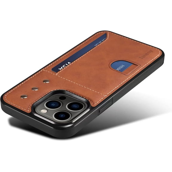 Card Holder Case for iPhone 14 Pro 5G, Wireless Charging Premium PU Leather Wallet Case with Card Slots Non-Slip Shockproof Protective Case for iPhone 14 Pro 5G 6.1 inch 2022 (Brown)