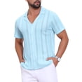thumbnail image 4 of INSPIRE CHIC Men's Hollow Knitted Shirt Short Sleeve Button Down Striped Shirts M Blue, 4 of 6