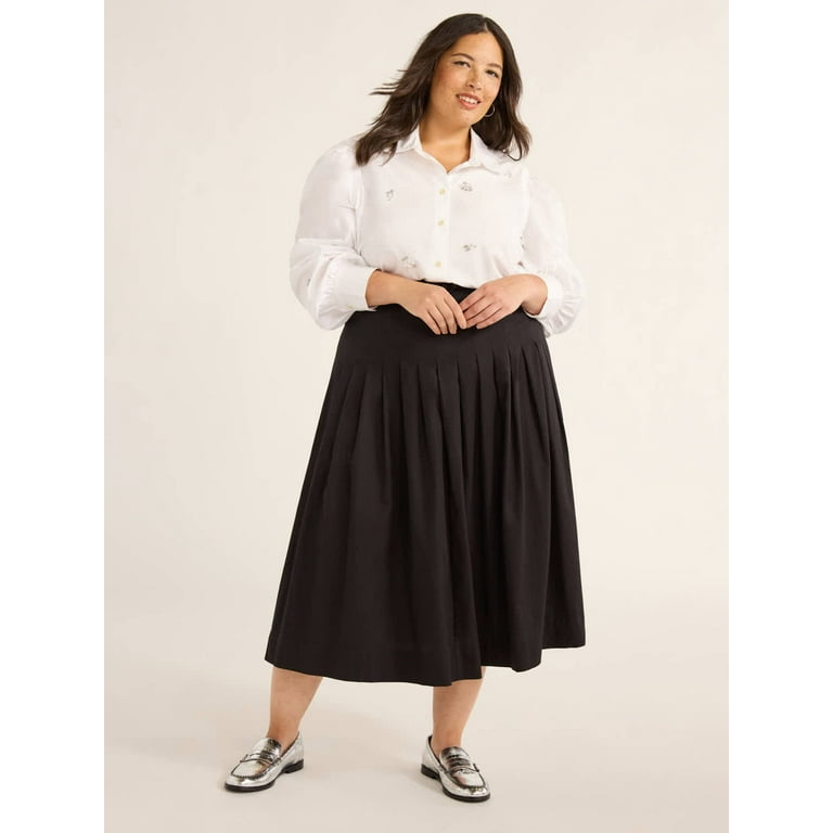 スカート CO MIDI PLEATED SKIRT IN TECHNICAL COTTON Free Assembly Women's Belted Cotton Pleated Midi Skirt XS-4X