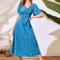 thumbnail image 1 of Lenago Robe d'Été Grande Taille pour Femmes Col Robe Manches Courtes Florale Bouton Jupe Longue en Chiffon Fête Plage Robes en Liquidation, 1 of 5