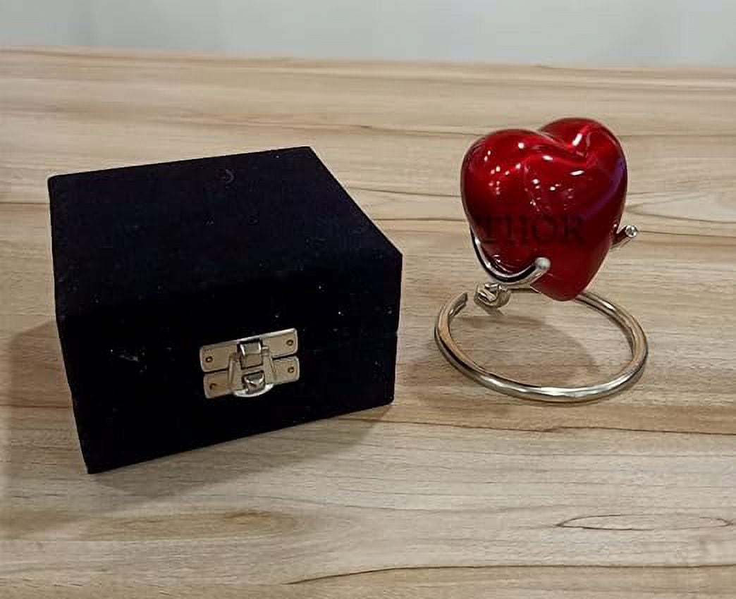 Red Heart Cremation Urn - Heart Keepsake Urn for Human Ashes with Premium Box & Heart Urn Stand - Small Handcrafted Red Urn for Ashes - Small Heart Shaped Urn - Perfect Mini Urn for Your Loved Ones