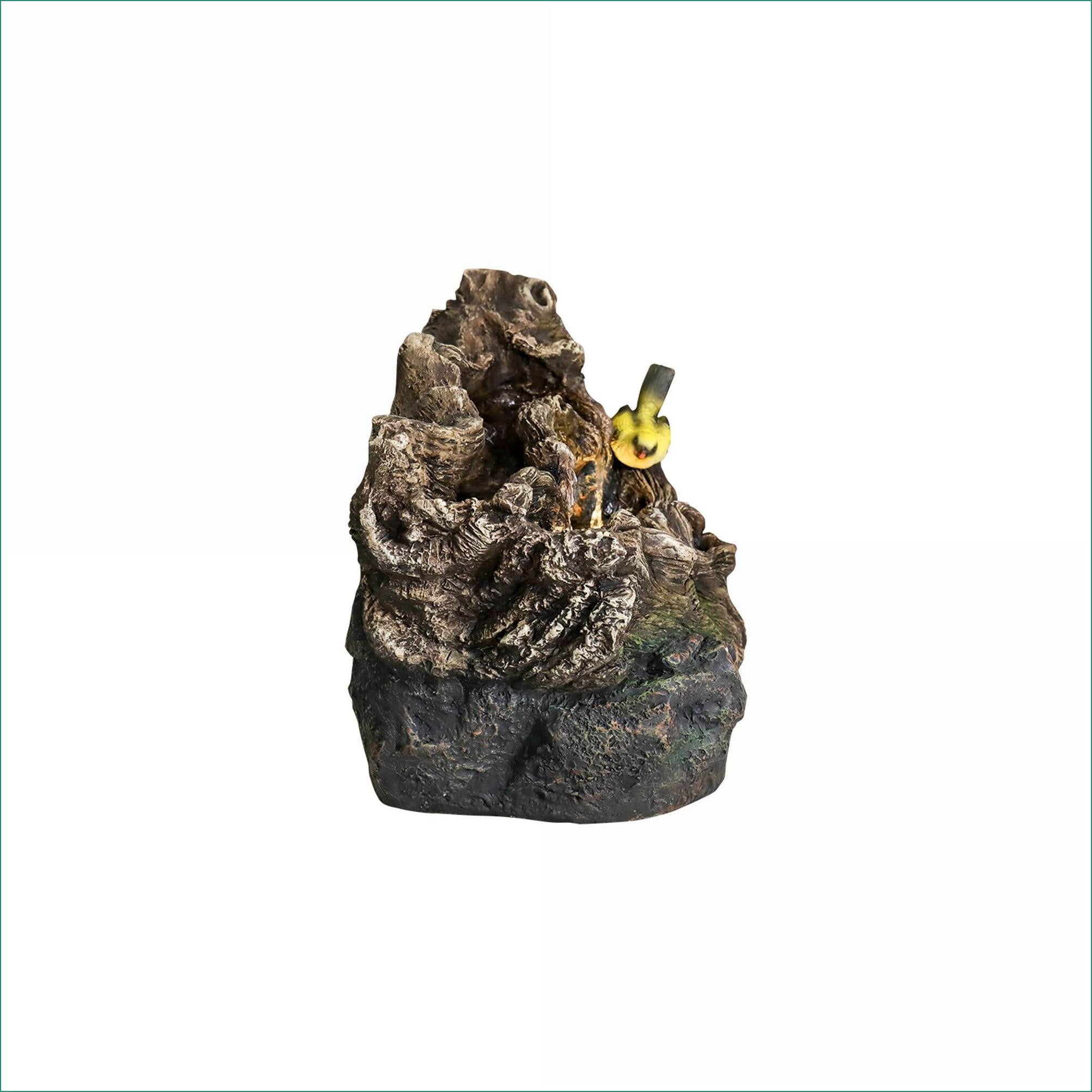 Fountains, 14.1" Tall Rustic Tan Brown Tree Trunk Outdoor Fountain for Garden Patio | Concrete / Cement | Single Tier