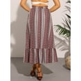 thumbnail image 3 of DARING DIVA Women's Elastic High Waist A-Line Spring Printed Midi Skirt XL Dark Red, 3 of 6