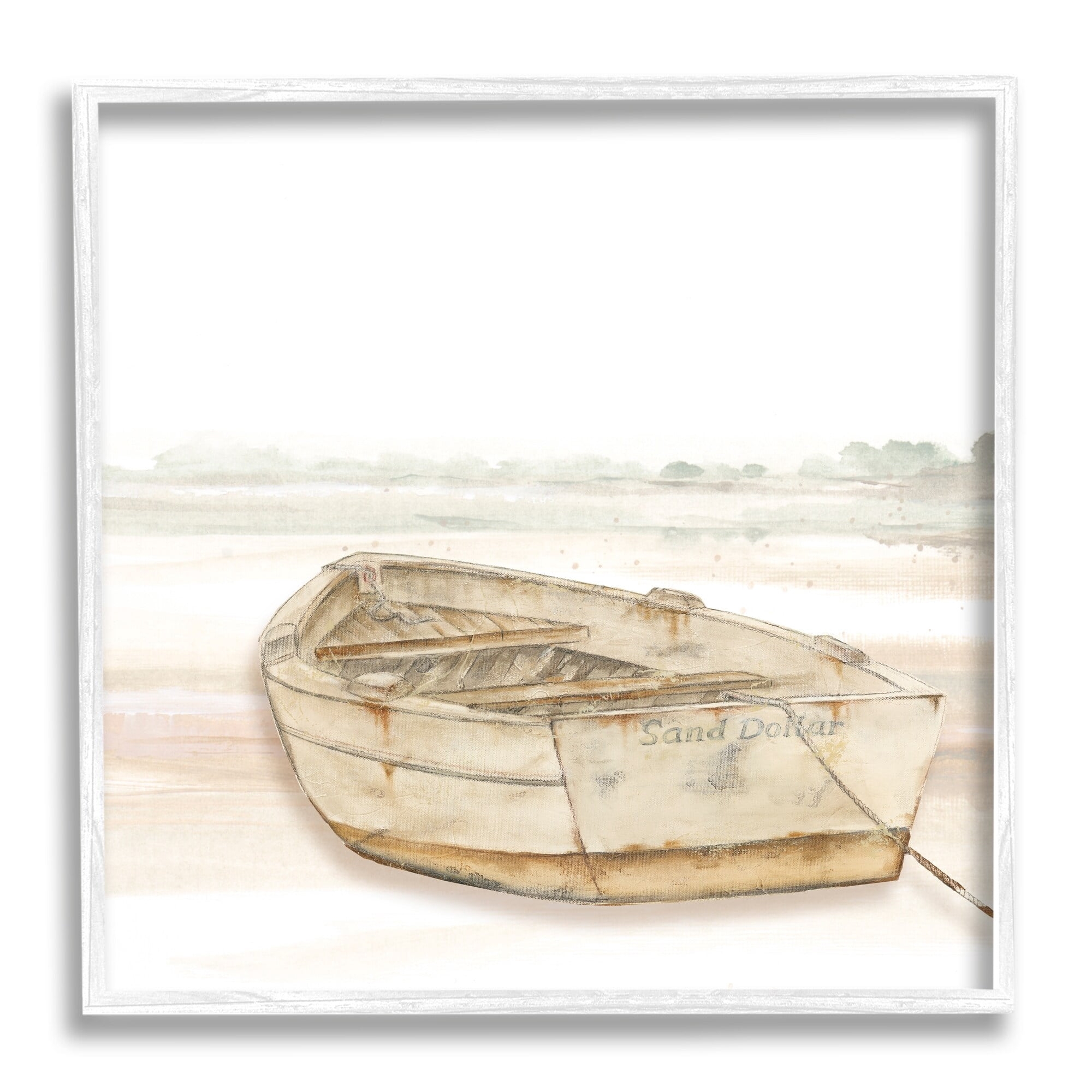 Stupell Industries Sand Dollar Logged Rowboat Ready to Sail Horizon,12 x 12, Design by Patricia Pinto