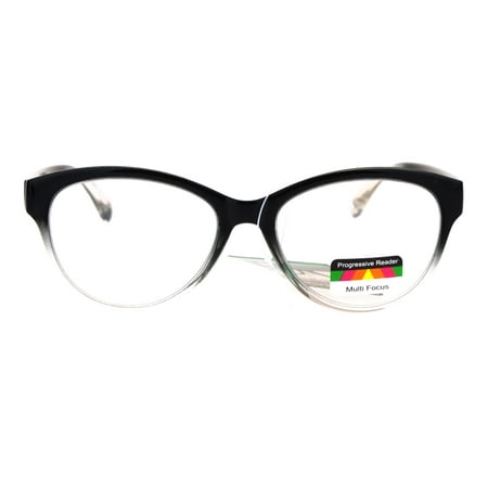 SA106 Cat Eye Multi 3 Focus Progressive Reading Glasses Black Clear +1.0