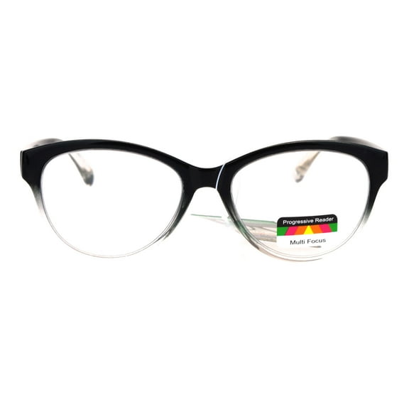 SA106 Cat Eye Multi 3 Focus Progressive Reading Glasses Black Clear 1.0