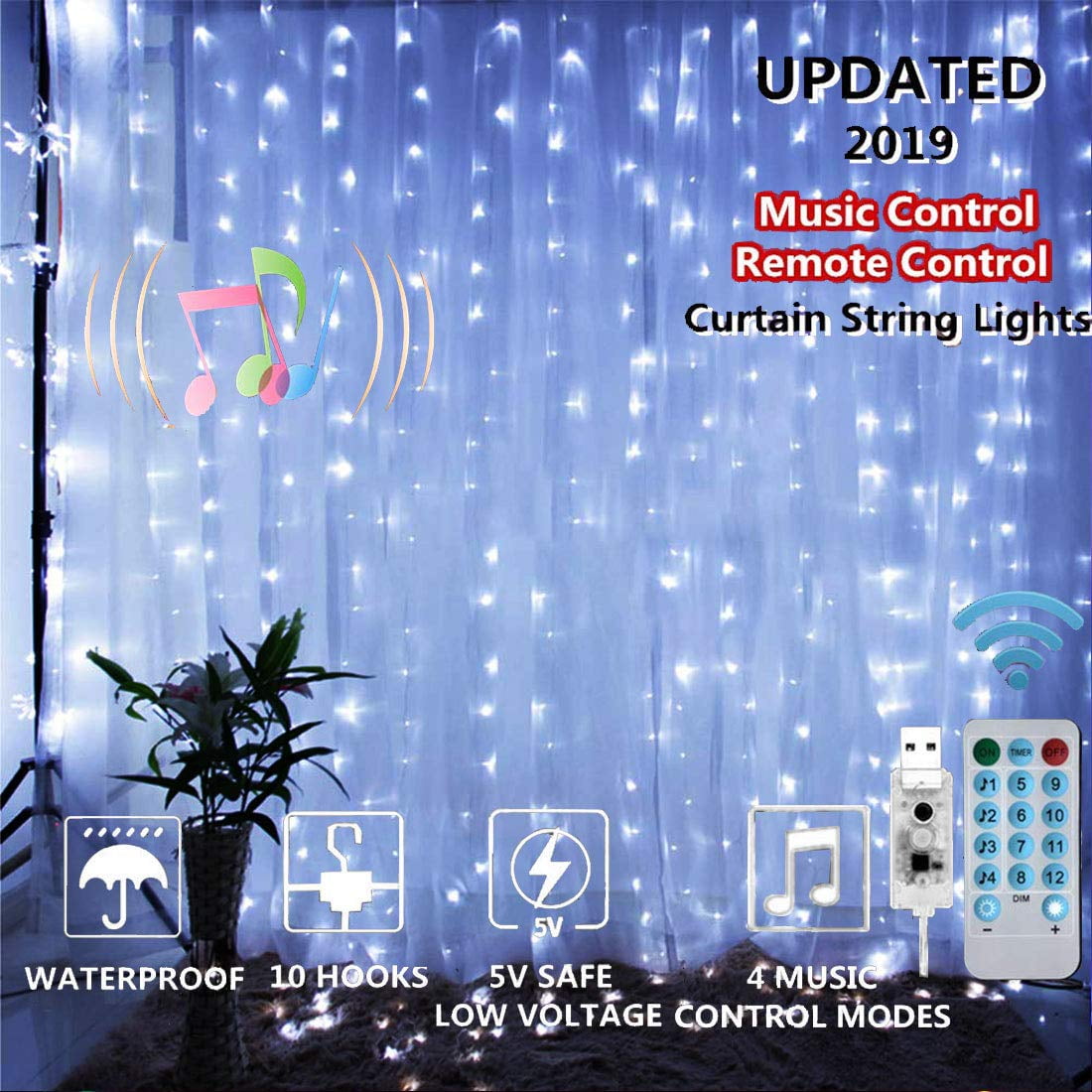 Epidgadget Window Curtain String Lights, 300 LED USB Powered Copper