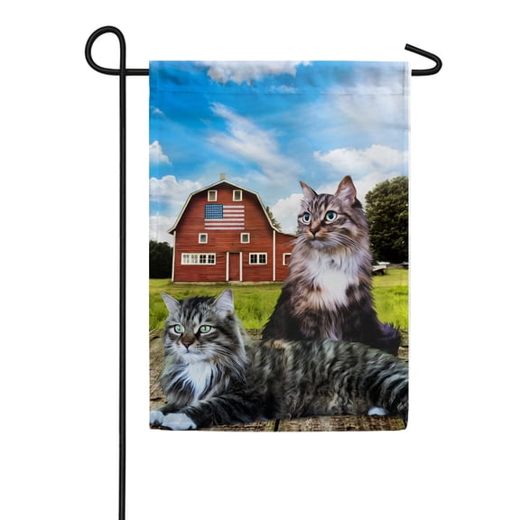 America Forever Farm Cat Summer Garden Flag 12.5 x 18 inches Patriotic Country Rustic Red Barn Farm Animals Double Sided Summer Seasonal Yard Outdoor Decorative Pasture Pals Garden Flag