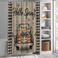 thumbnail image 6 of Spring Flower Shower Curtain Set, Waterproof Shower Curtains for Bathroom, Farmhouse Vintage Truck Black Plaid Wood Grain Washable Fabric Bath Curtain for Bathtub Decoration with Hooks 54x78 Inches, 6 of 9