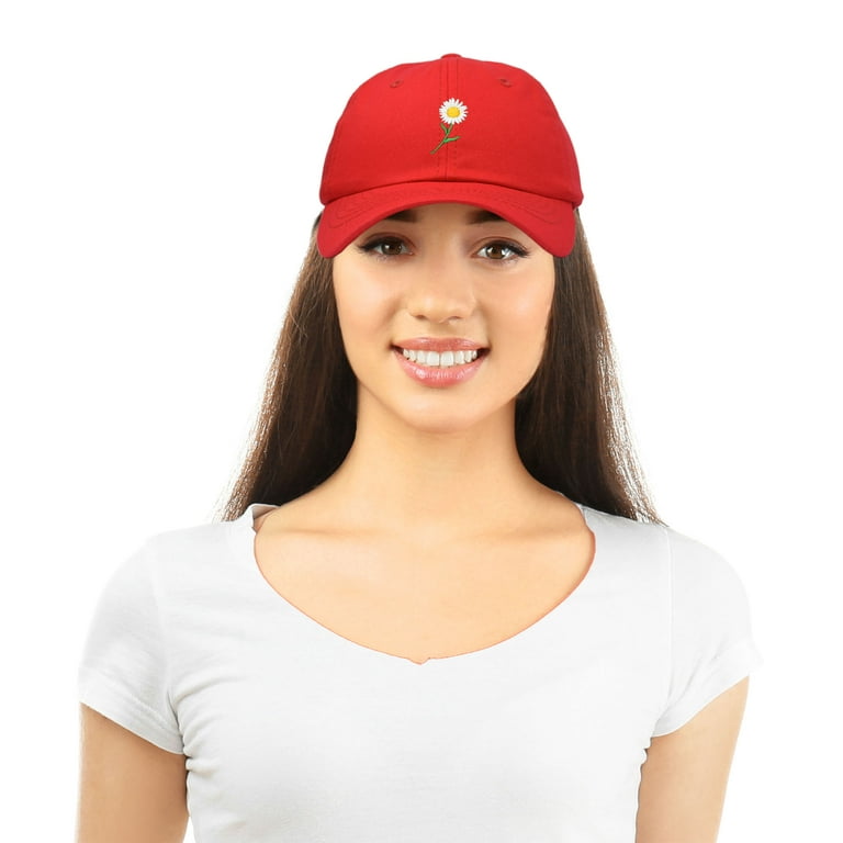 DALIX Daisy Flower Hat Womens Floral Baseball Cap in Red | 