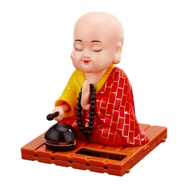 Figura de monje pequeño, juguete para danza del sol, decoración para salpicadero de coche, muñeco con cabeza asintiendo. Rojo
