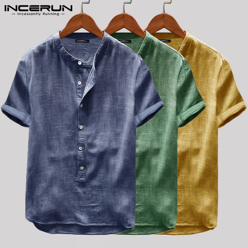 Incerun - Summer Mens Short Sleeve Casual Cotton Linen Henley Shirts ...