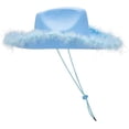 thumbnail image 2 of Sombrero de vaquero azul para bebé, sombrero de vaquera de fieltro con adorno de piel esponjosa para hombres y mujeres, sombrero de plumas Extra grande para adultos, accesorios para fiesta o, 2 of 5