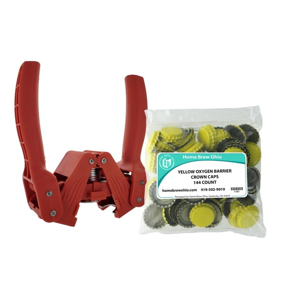 Red Beauty Bottle Capper With Yellow Oxygen Barrier Crown Caps-144 Count