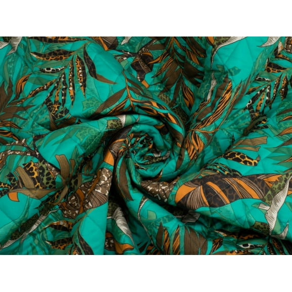 Minerva Exclusive Secret Jungle Pre Quilted Reversible Coating Fabric per metre - per yard