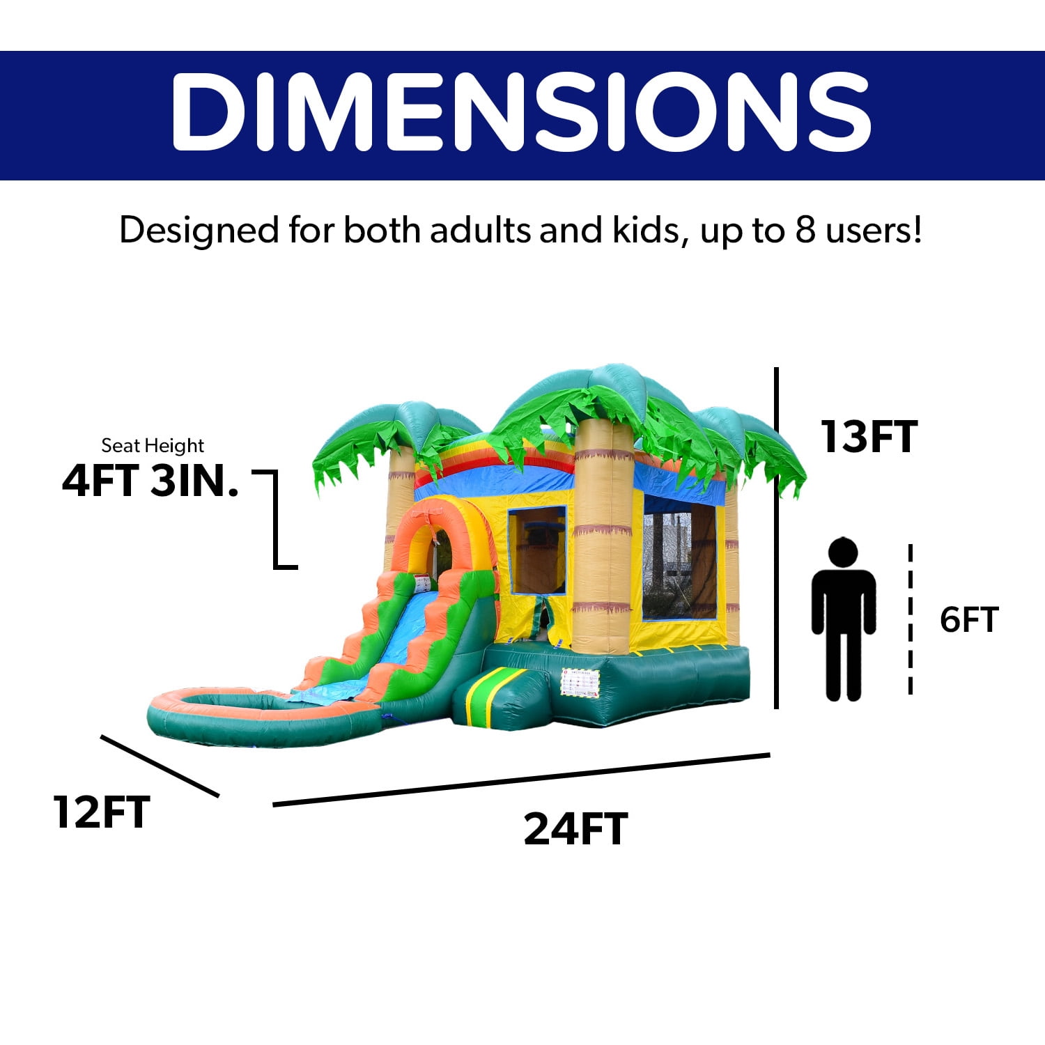 HeroKiddo BOUNCY Tropical Breeze Commercial Grade Vinyl Bounce House Water Slide, with Basketball Hoop, Detachable Pool, Indoor Outdoor