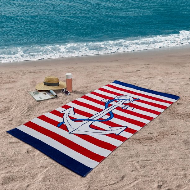 Mainstays Oversized Cotton MultiColor Beach Towel, Anchor Walmart