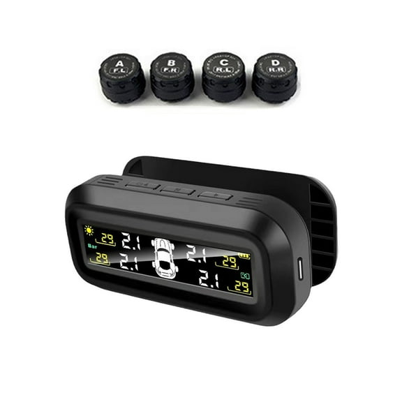 Tire Pressure Monitoring System, Air Pressure Alarm With 4 Sensors And Alarm Modes, Tire Pressure Gauge With Solar Charging, TPMS For RV/Car/Truck/SUV-black-Buzzer Announcement