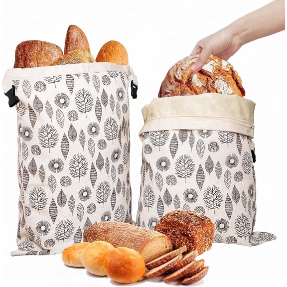 VALUNE 2-Pack 17"×13" Reusable Beeswax Cotton Bread Bags, Airtight Fresh Keeper for Homemade Bread, Freezer & Fridge Safe, Eco Food Storage
