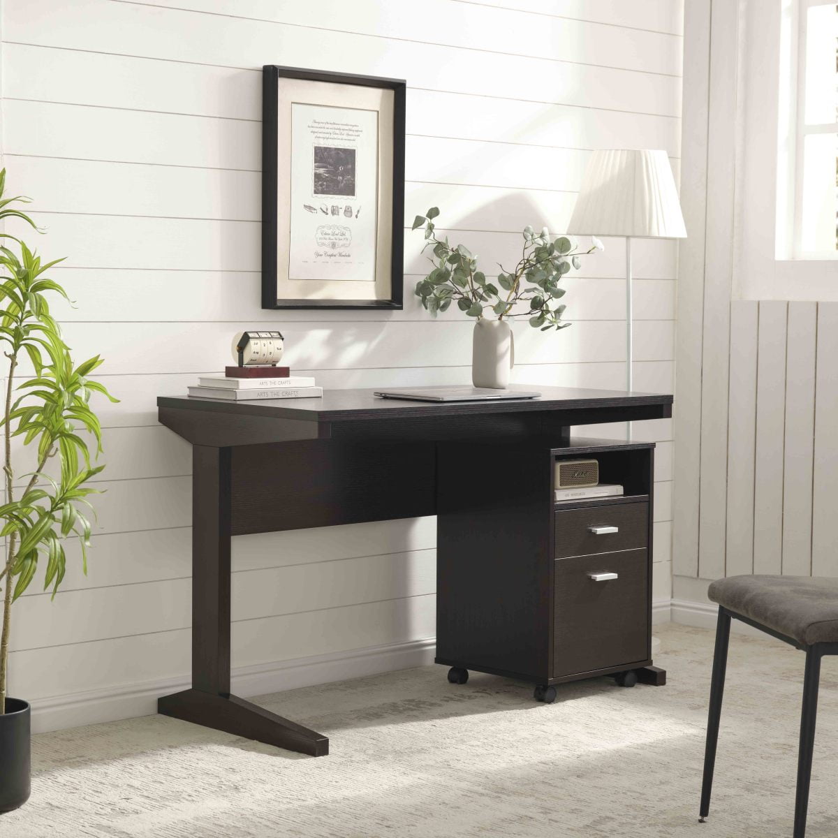 Red Cocoa Home Office Desk with Modesty Panel   Detached Locking File Cabinet  2 Drawers  Cubby Shelf  on Rolling Wheels