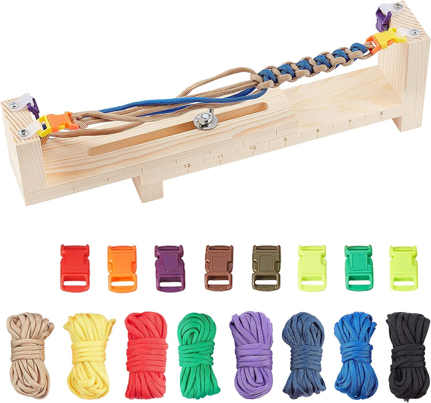 Jig Bracelet Maker Kit Wristband Maker with 8 Parachute Cords and 8 Quick Release Buckles Adjustable Length Braiding Weaving DIY Craft Tool Kit DIY