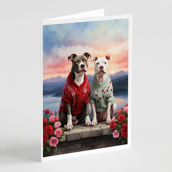 Pit Bull Terrier Two Hearts Greeting Cards Pack of 8 7 in x 5 in