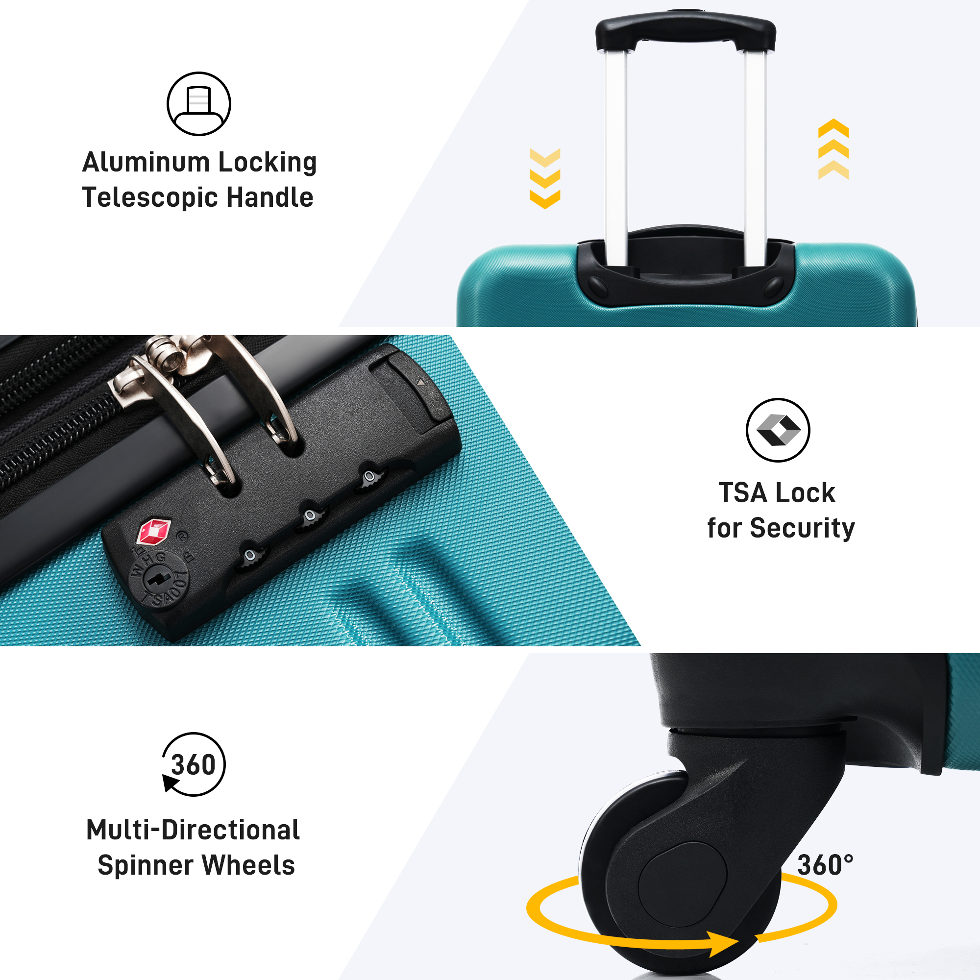 Euroco 3 Piece Luggage Sets with Spinner Wheels, ABS Expandable Hardshell Lightweight Suitcase Set with TSA Lock, Carry On Travel Luggage,Checked Large Suitcase(20"/24"/28"),Antique Blue Green