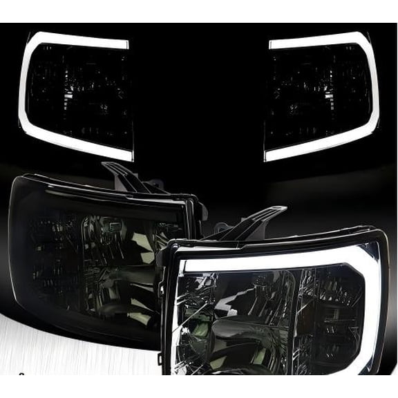 Fit 2007-2013 Chevy Silverado 1500 2500HD Smoke LED Tube Headlights Lamps Pair