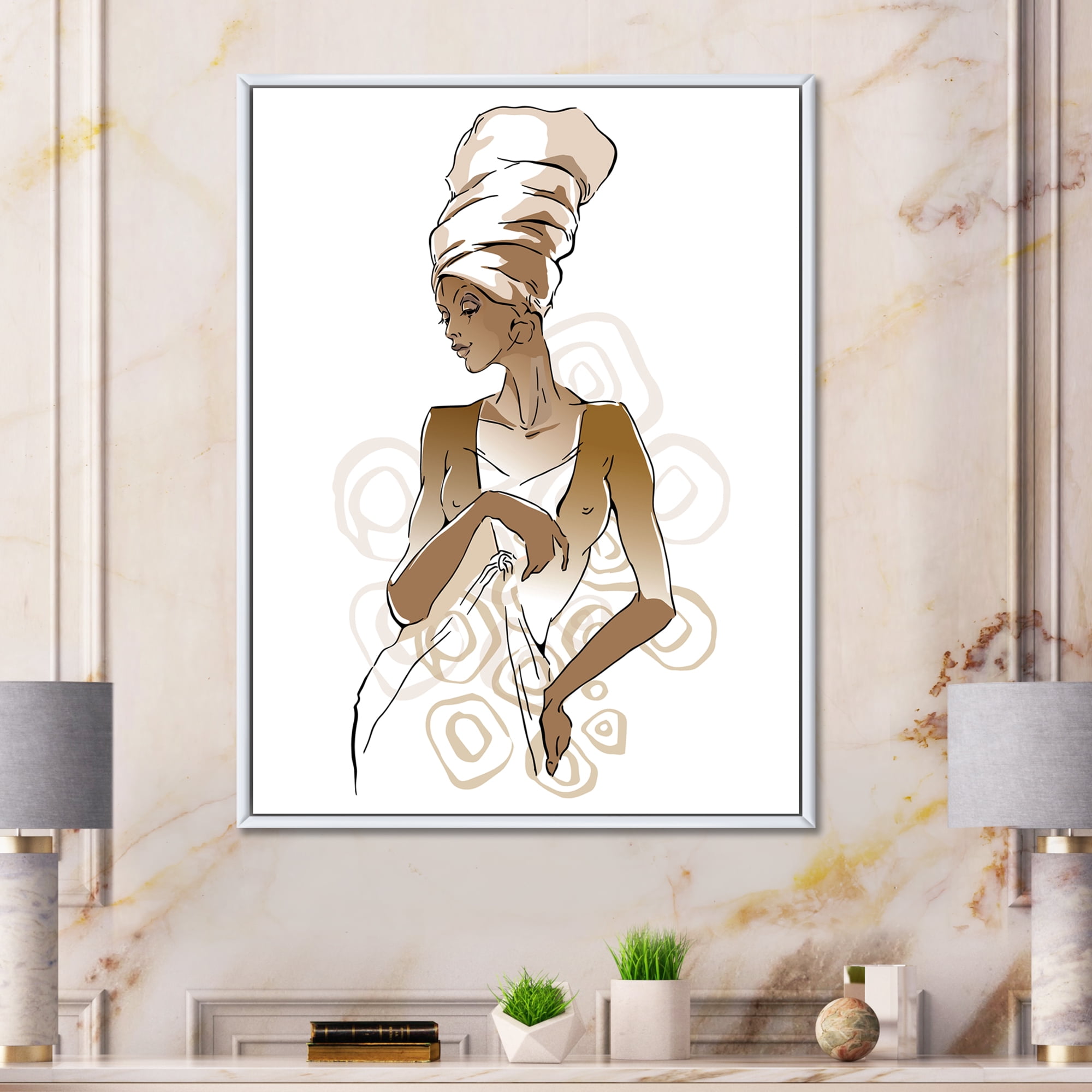 Designart 'Abstract African American Woman Portraits' Modern Framed Canvas Wall Art Print
